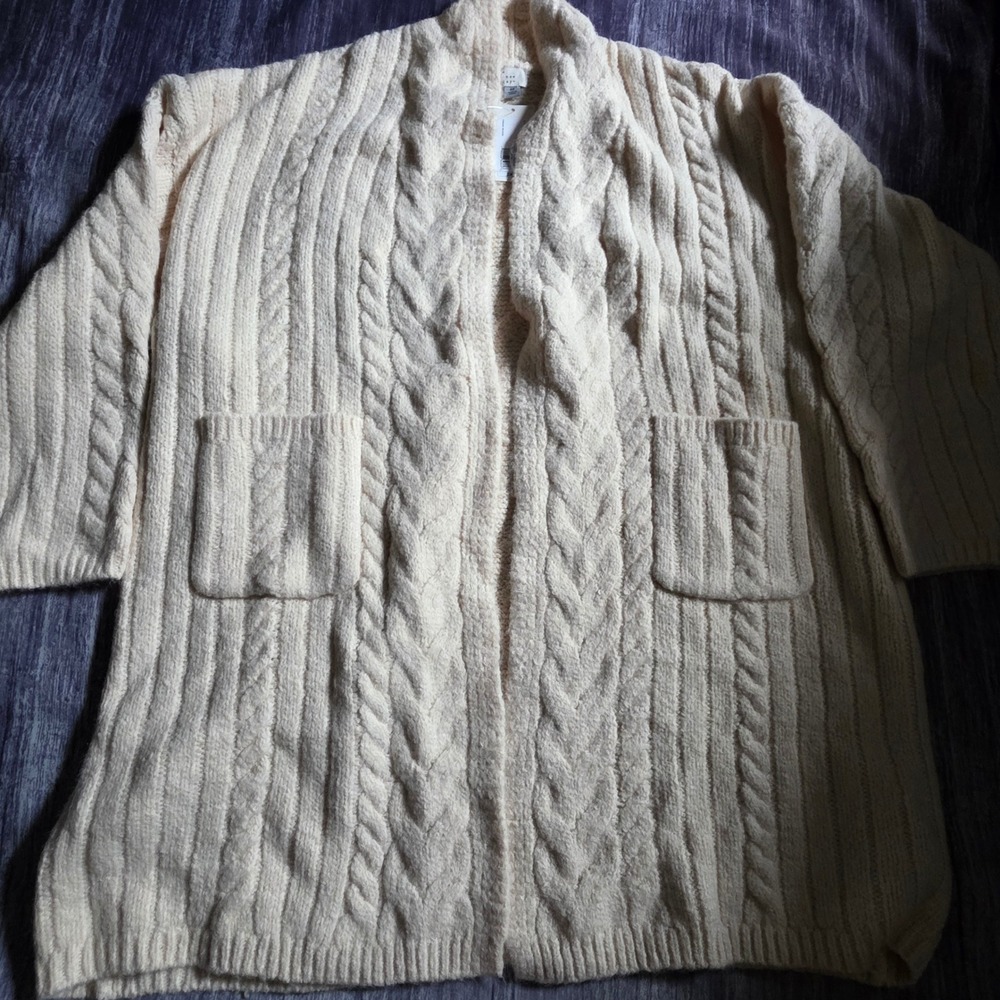 A New Day Womens 2X Cream Cable Knit Open Front Cardigan Sweater New With Tags